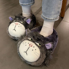 Cat Slippers Cotton For Female Indoor Winter Warm And Thick Soled Non Slip Plush Slippers