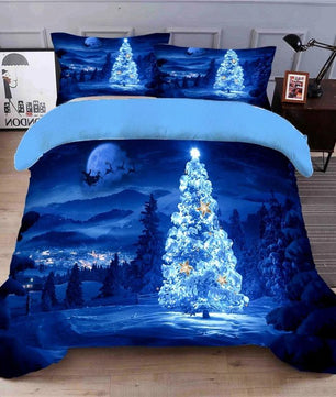 Christmas Bedding Sets 3D Christmas Tree Twin Full Quenn King Size Blue Bedding Sets Bed Linen - Lusy Store
