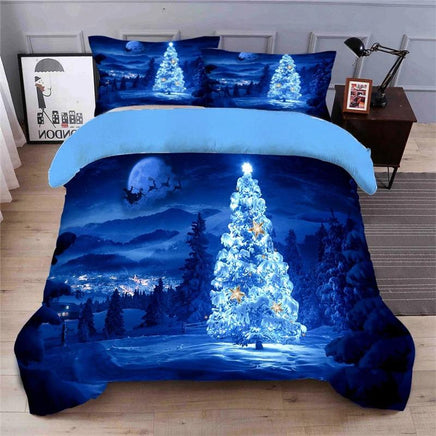 Christmas Bedding Sets 3D Christmas Tree Twin Full Quenn King Size Blue Bedding Sets Bed Linen - Lusy Store