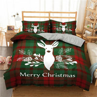 Christmas Bedding Sets 3D Merry Christmas Deer And Santa Claus Microfiber Bedclothes Red Green