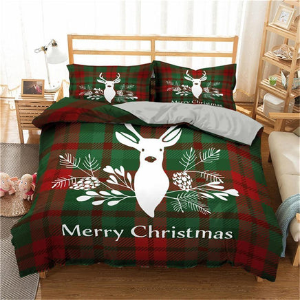 Christmas Bedding Sets 3D Merry Christmas Deer And Santa Claus Microfiber Bedclothes Red Green