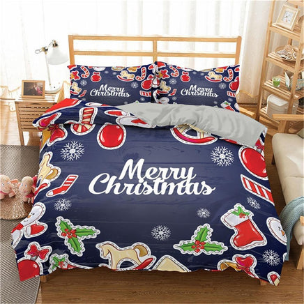 Christmas Bedding Sets 3D Merry Christmas Deer And Santa Claus Microfiber Bedclothes Blue