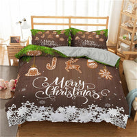 Christmas Bedding Sets 3D Merry Christmas Deer And Santa Claus Microfiber Bedclothes Brown