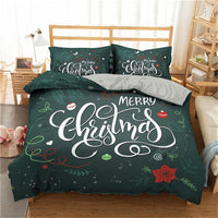 Christmas Bedding Sets 3D Merry Christmas Deer And Santa Claus Microfiber Bedclothes Dark Green
