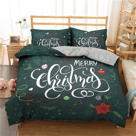 Christmas Bedding Sets 3D Merry Christmas Deer And Santa Claus Microfiber Bedclothes Dark Green
