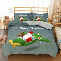 Christmas Bedding Sets 3D Merry Christmas Deer And Santa Claus Microfiber Bedclothes Grey