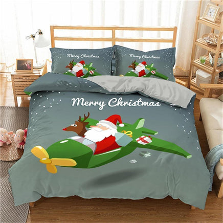 Christmas Bedding Sets 3D Merry Christmas Deer And Santa Claus Microfiber Bedclothes Grey
