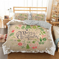Christmas Bedding Sets 3D Merry Christmas Deer And Santa Claus Microfiber Bedclothes Cream