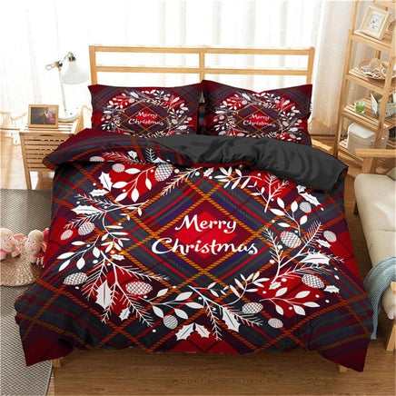 Christmas Bedding Sets 3D Printing Merry Christmas Bedroom Bedclothes Geometric Plaid Home Textiles - Lusy Store