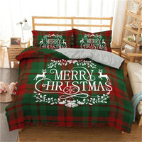 Christmas Bedding Sets 3D Printing Merry Christmas Bedroom Bedclothes Geometric Plaid Home Textiles - Lusy Store