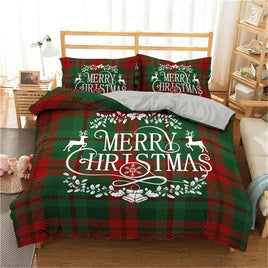 Christmas Bedding Sets 3D Printing Merry Christmas Bedroom Bedclothes Geometric Plaid Home Textiles - Lusy Store