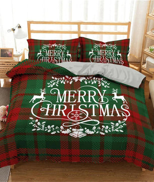 Christmas Bedding Sets 3D Printing Merry Christmas Bedroom Bedclothes Geometric Plaid Home Textiles - Lusy Store
