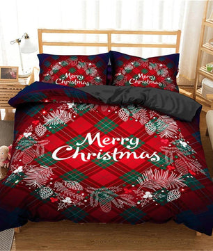 Christmas Bedding Sets 3D Printing Merry Christmas Bedroom Bedclothes Geometric Plaid Home Textiles - Lusy Store