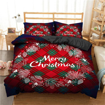 Christmas Bedding Sets 3D Printing Merry Christmas Bedroom Bedclothes Geometric Plaid Home Textiles - Lusy Store