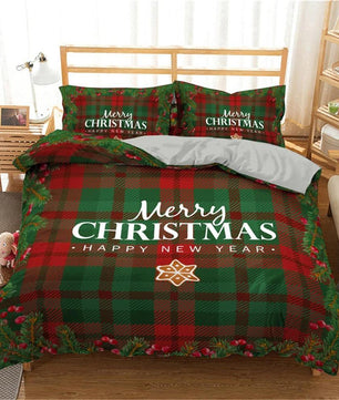 Christmas Bedding Sets 3D Printing Merry Christmas Bedroom Bedclothes Geometric Plaid Home Textiles - Lusy Store