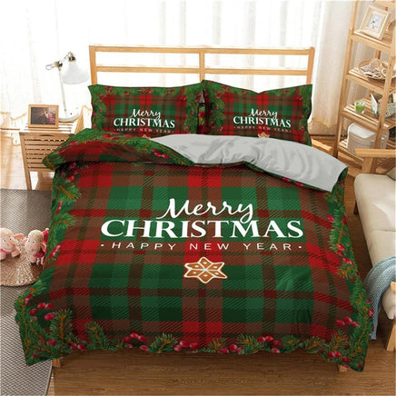 Christmas Bedding Sets 3D Printing Merry Christmas Bedroom Bedclothes Geometric Plaid Home Textiles - Lusy Store