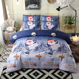 Christmas Bedding Sets Cute Merry Christmas Santa Claus Bed Set Gifts USA Size Blue