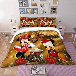 Christmas Bedding Sets Mickey and Minnie Twin Full Queen King Size Kids Bedlinen Brown
