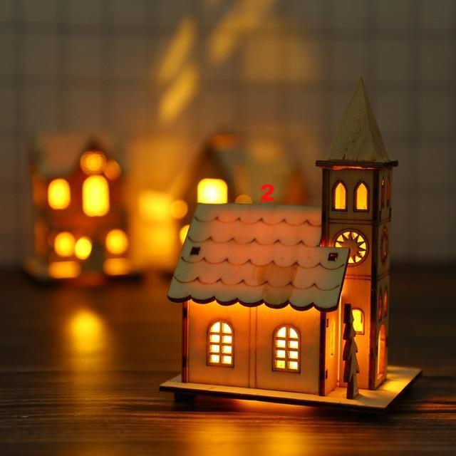 Christmas Ornaments Xmas Tree Hanging LED Light Wooden Dolls House - Lusy Store
