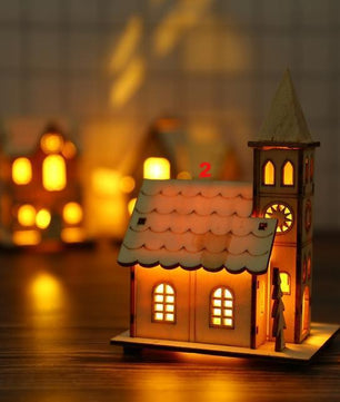Christmas Ornaments Xmas Tree Hanging LED Light Wooden Dolls House - Lusy Store