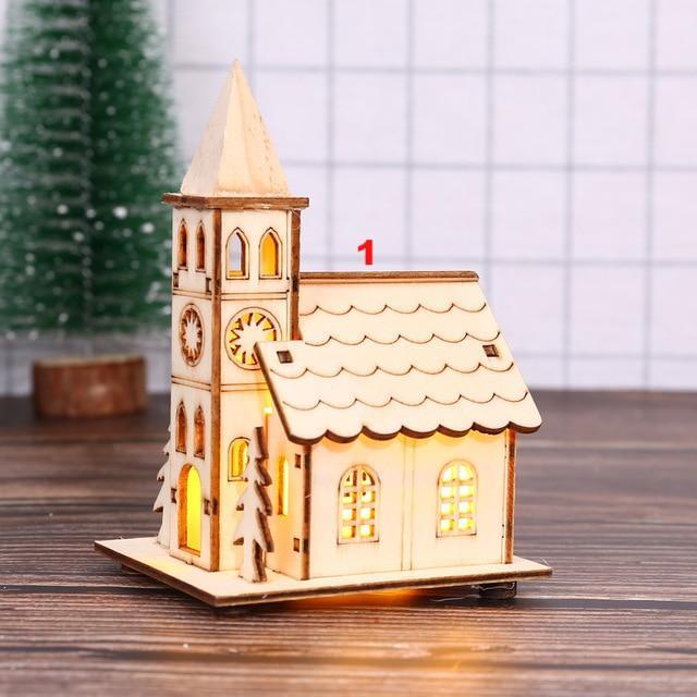Christmas Ornaments Xmas Tree Hanging LED Light Wooden Dolls House - Lusy Store