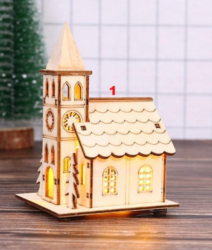 Christmas Ornaments Xmas Tree Hanging LED Light Wooden Dolls House - Lusy Store
