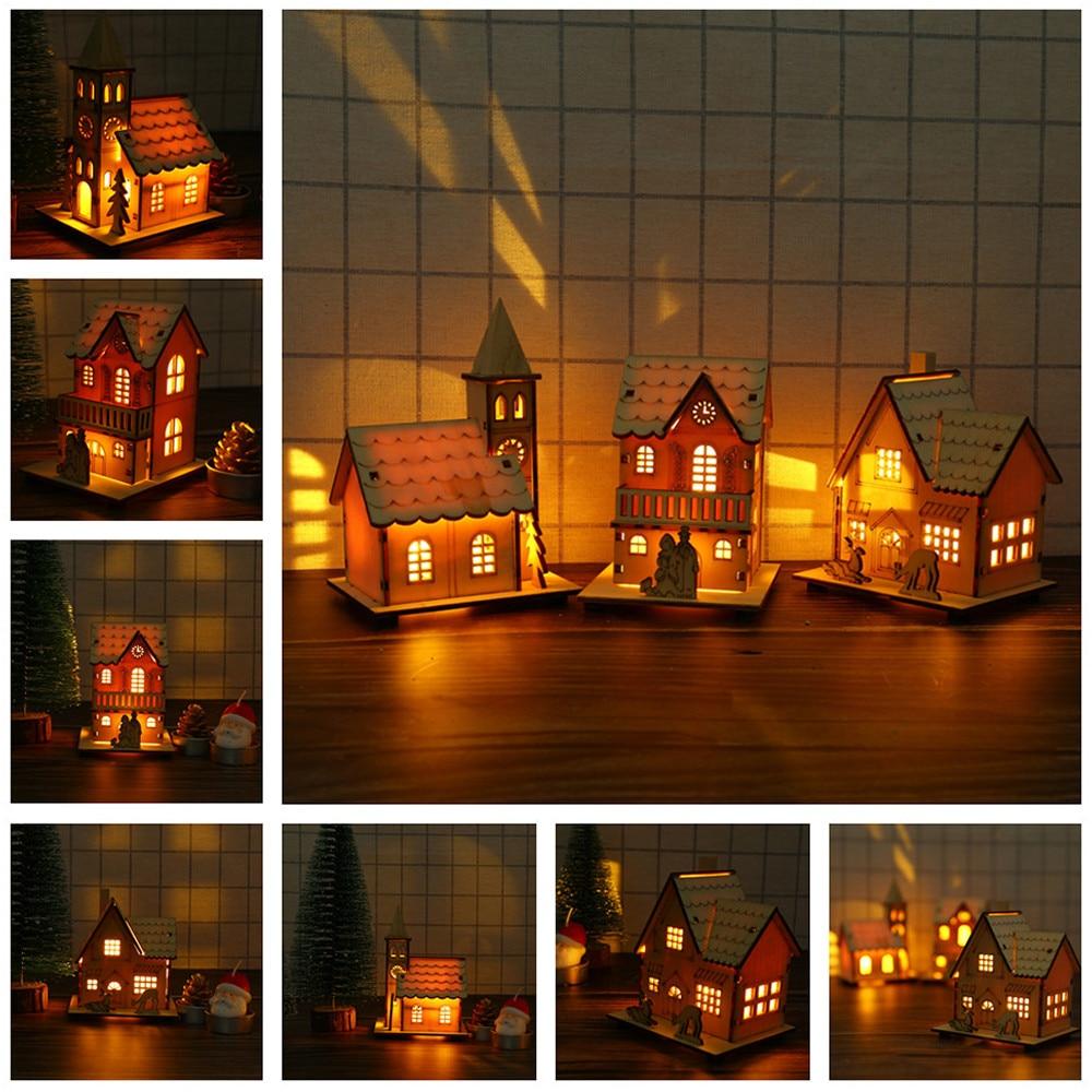 Christmas Ornaments Xmas Tree Hanging LED Light Wooden Dolls House - Lusy Store