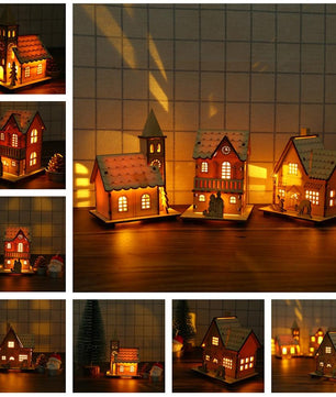 Christmas Ornaments Xmas Tree Hanging LED Light Wooden Dolls House - Lusy Store