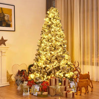 Christmas Tree 6ft Artificial Snow Decorated Flocked Hinged Indoor Outdoor - Lusy Store LLC