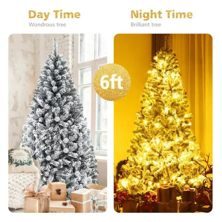 Christmas Tree 6ft Artificial Snow Decorated Flocked Hinged Indoor Outdoor - Lusy Store LLC