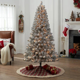 Christmas Tree Pre-Lit Flocked Frisco Pine - 6.5 ft - 250 Clear Lights - Lusy Store LLC