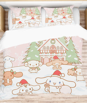 Cinnamoroll Bed Set - Snuggle Up with a Quilted Bedding Set Celebrate the Holidays with Cinnamoroll - Lusy Store LLC