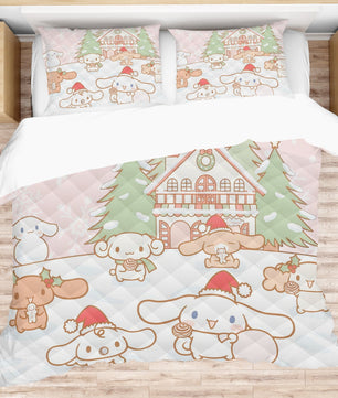 Cinnamoroll Bed Set - Snuggle Up with a Quilted Bedding Set Celebrate the Holidays with Cinnamoroll - Lusy Store LLC