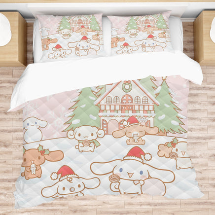 Cinnamoroll Bed Set - Snuggle Up with a Quilted Bedding Set Celebrate the Holidays with Cinnamoroll - Lusy Store LLC