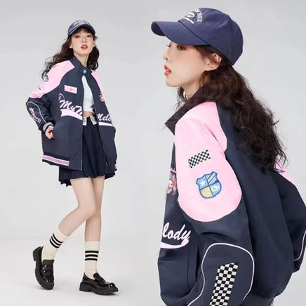 Cinnamoroll Bomber Jackets Y2K Casual Zipper Oversize Sanrio Women Blazers Student Coat and Pant Loose