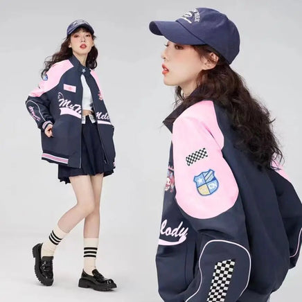 Cinnamoroll Bomber Jackets Y2K Casual Zipper Oversize Sanrio Women Blazers Student Coat and Pant Loose - Lusy Store LLC