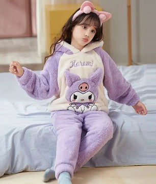 Cinnamoroll Pajama Kuromi Kawaii My Melody Cartoon Plus Velvet Thicken Hooded Tracksuit Girl Festival Gift - Lusy Store LLC