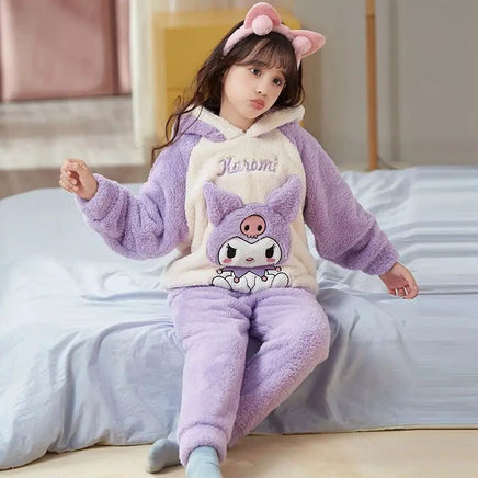 Cinnamoroll Pajama Kuromi Kawaii My Melody Cartoon Plus Velvet Thicken Hooded Tracksuit Girl Festival Gift - Lusy Store LLC