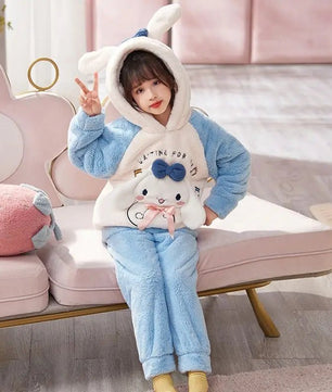 Cinnamoroll Pajama Kuromi Kawaii My Melody Cartoon Plus Velvet Thicken Hooded Tracksuit Girl Festival Gift - Lusy Store LLC