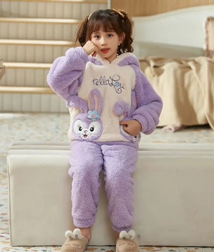 Cinnamoroll Pajama Kuromi Kawaii My Melody Cartoon Plus Velvet Thicken Hooded Tracksuit Girl Festival Gift - Lusy Store LLC