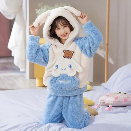 Cinnamoroll Pajama Kuromi Kawaii My Melody Cartoon Plus Velvet Thicken Hooded Tracksuit Girl Festival Gift - Lusy Store LLC