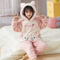 Cinnamoroll Pajama Kuromi Kawaii My Melody Cartoon Plus Velvet Thicken Hooded Tracksuit Girl Festival Gift - Lusy Store LLC