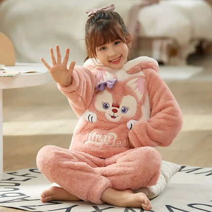 Cinnamoroll Pajama Kuromi Kawaii My Melody Cartoon Plus Velvet Thicken Hooded Tracksuit Girl Festival Gift - Lusy Store LLC