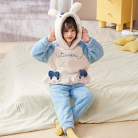 Cinnamoroll Pajama Kuromi Kawaii My Melody Cartoon Plus Velvet Thicken Hooded Tracksuit Girl Festival Gift - Lusy Store LLC