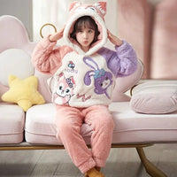 Cinnamoroll Pajama Kuromi Kawaii My Melody Cartoon Plus Velvet Thicken Hooded Tracksuit Girl Festival Gift - Lusy Store LLC