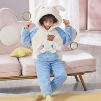 Cinnamoroll Pajama Kuromi Kawaii My Melody Cartoon Plus Velvet Thicken Hooded Tracksuit Girl Festival Gift - Lusy Store LLC