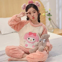 Cinnamoroll Pajamas Set Thicken Children Sanrio Kuromi Hello Kitty Boy Girl Flannel Fleece - Lusy Store LLC