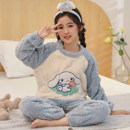 Cinnamoroll Pajamas Set Thicken Children Sanrio Kuromi Hello Kitty Boy Girl Flannel Fleece - Lusy Store LLC