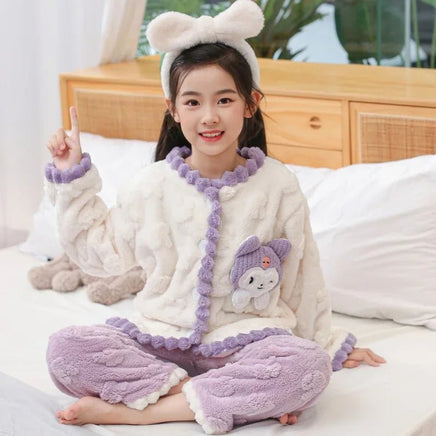 Cinnamoroll Pajamas Set Thicken Children Sanrio Kuromi Hello Kitty Boy Girl Flannel Fleece - Lusy Store LLC