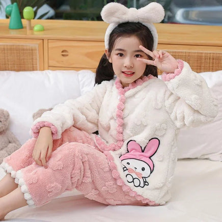 Cinnamoroll Pajamas Set Thicken Children Sanrio Kuromi Hello Kitty Boy Girl Flannel Fleece - Lusy Store LLC